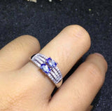 2.4ct Oval Cut Blue Tanzanite Split Wedding Band Ring 14k White Gold Finish
