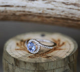 2ct Round Cut Blue Tanzanite Engagement Ring 14k White Gold Finish Halo Wedding