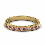1ct Round Pink Sapphire Vintage Half Eternity Wedding Band 14k Yellow Gold Over