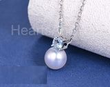 1ct Cushion Simulated Aquamarine Mother's Day Pearl Pendant 14k WhiteGold Plated