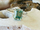 1.56ct Emerald Cut Blue Aquamarine Solitaire Engagement Ring 14k White Gold Over