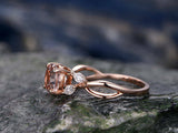 1.2Ct Round Cut Peach Morganite Leaf Accent Engagement Ring 14K Rose Gold Over