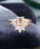 2ct Emerald Simulated Morganite Chevron Curved Bridal Set 14k Rose Gold Plated