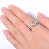 2ct Round Cut Peach Morganite Milgrain Bezel Bridal Set Ring 14k White Gold Over