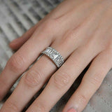 4.6ct Emerald Cut Diamond Wedding Ring Band Half Eternity 14k White Gold Finish