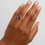 1.7ct Oval Cut Blue Sapphire Engagement Ring Diamond Trilogy 14k White Gold Over