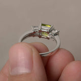 1.5ct Princess Cut Green Peridot Engagement Ring 14k White Gold Finish Trilogy