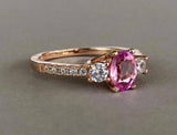 2ct Oval Pink Sapphire Three Stone Solitaire Engagement Ring 14k Rose Gold Over