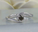 0.4ct Round Cut Black Diamond Engagement Ring Swirl Twist 14k White Gold Finish