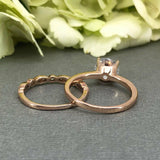 Milgrain Bridal Set Engagement Ring 1.6ct Round Cut Diamond 14k Rose Gold Finish