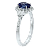2.3ct Engagement Ring Oval Cut Blue Sapphire Halo 14k White Gold Finish
