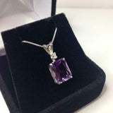 2ct Amethyst Pendant Radiant Cut Diamond Solitaire 14k WhiteGold Finish NO CHAIN