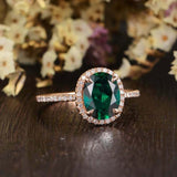 2.3ct Oval Cut Green Emerald Diamond Halo Solitaire Ring 14k Rose Gold Finish