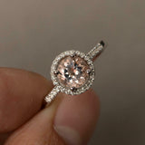 1.6ct Engagement Ring Round Cut Peach Morganite Halo 14k White Gold Finish
