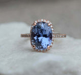 2.1ct Engagement Ring Oval Cut Blue Tanzanite Diamond Halo 14k Rose Gold Finish