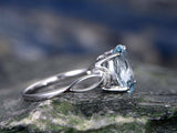 1.1Ct Oval Cut Blue Aquamarine Split Band Engagement Ring 14K White Gold Finish