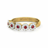 2ct Wedding Ring Band Round Cut Pink Ruby Halo Half Eternity 14k YellowGold Over