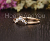 0.5ct Round Simulated Diamond Chevron Curved Pearl Wed Band 14k Rose Gold Plated