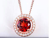 2.3ct Round Cut Red Garnet Halo Solitaire Pendant with Chain 14k RoseGold Finish