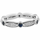 1ct Round Cut Blue Sapphire Milgrain Vintage Eternity Band 14k White Gold Finish