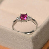 0.4ct Cushion Cut Pink Sapphire Solitaire Engagement Ring 14k White Gold Finish