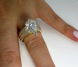 5Ct Pear Cut Diamond Solitaire Ring 14K Yellow Gold Over Two Row Princess Accent