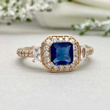 2.25ct Engagement Ring Cushion Cut Blue Sapphire Halo 14k Yellow Gold Finish