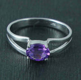 0.5ct Oval Cut Purple Amethyst Split Shank Engagement Ring 14k White Gold Finish