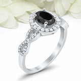 2ct Oval Cut Black Diamond Engagement Ring Twist Shank Halo 14k WhiteGold Finish
