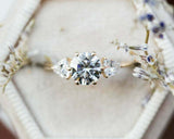 Trillion Accents Trilogy Engagement Ring 1.5ct Round Diamond 14k YellowGold Over