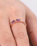 1Ct Pear Cut Purple Amethyst Two Stone Engagement Ring Band 14K Rose Gold Finish