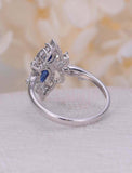 2.2ct Pear Cut Blue Sapphire Engagement Ring Floral Art Deco 14k White Gold Over