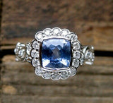 2Ct Cushion Cut Blue Topaz Vintage Halo Engagement Ring 14K White Gold Finish