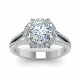 1ct Round Cut Diamond Flower Solitaire Engagement Ring 14k WhiteRose Gold Finish