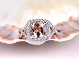 3.5ct Cushion Cut Morganite Engagement Ring Twist Shank Halo 14k White Gold Over
