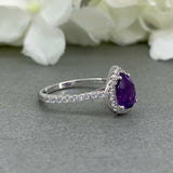 2ct Pear Purple Amethyst Accents Solitaire Engagement Ring 14k White Gold Finish