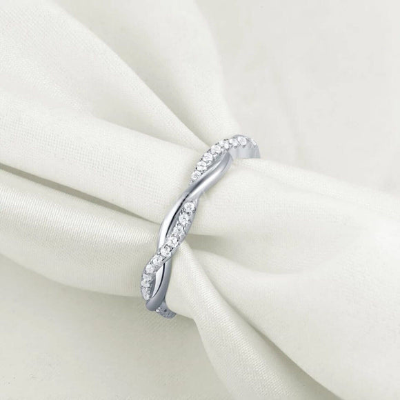 0.12ct Round Cut Moissanite Infinity Women Wedding Band 14k White Gold Plated