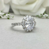2.3ct Engagement Ring Oval Cut Diamond Accent Halo Design 14k White Gold Finish