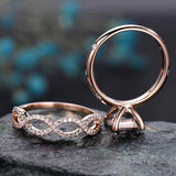 2ct Princess Cut Morganite Bridal Set Ring Infinity Band 14k Rose Gold Finish