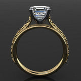 Vintage Milgrain Engagement Ring 1.6ct Asscher Cut Diamond 14k White Gold Finish