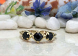 2ct Engagement Ring Princess Cut Black Diamond Three Stone 14k YellowGold Finish