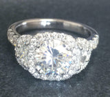 Halo Accent Solitaire Engagement Ring 3ct Round Cut Diamond 14k WhiteGold Finish