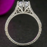 1ct Round Cut Diamond Vintage Solitaire Engagement Ring 14k White Gold Finish