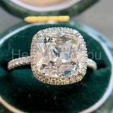 2.3ct Cushion Cut Simulated Diamond Halo Engagement Ring 14K White Gold Plated