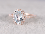 2.2ct Oval Cut Blue Aquamarine Halo Ring 14k Rose Gold Finish with Round Accents