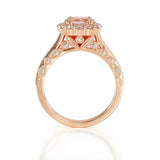 4Ct Round Cut Peach Morganite Floral Halo Engagement Ring 14K Rose Gold Finish