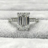 3.5Ct Emerald Cut Diamond Solitaire Ring 14K White Gold Finish with Round Accent