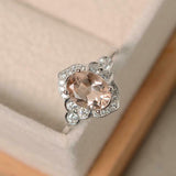1.8ct Engagement Ring Oval Cut Morganite Antique Inspired 14k White Gold Finish