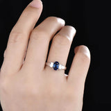 2.3ct Engagement Ring Oval Cut Blue Sapphire Diamond Trilogy 14k White Gold Over