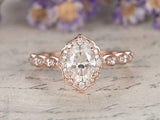 1.5ct Oval Cut Diamond Engagement Ring Halo Vintage Women 14k Rose Gold Finish